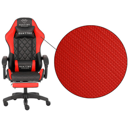 Fotel Gamingowy Carbon Red z Wysuwanym Podnóżkiem i Pikowanym Obiciem