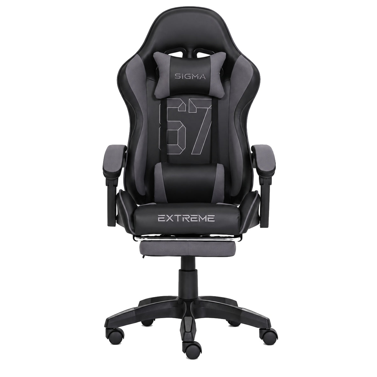 Fotel gamingowy SIGMA 67 Graphite z podnóżkiem, regulowanym oparciem i oddychającą tapicerką