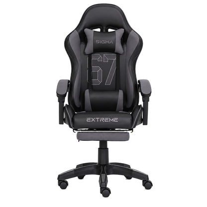 Fotel gamingowy SIGMA 67 Graphite z podnóżkiem, regulowanym oparciem i oddychającą tapicerką