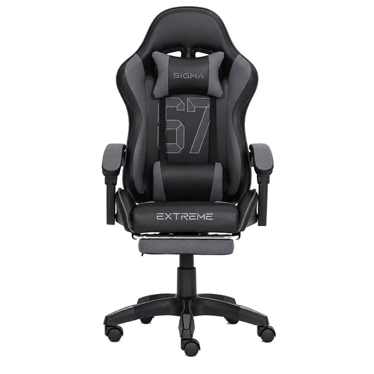 Fotel gamingowy SIGMA 67 Graphite z podnóżkiem, regulowanym oparciem i oddychającą tapicerką