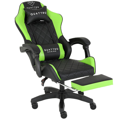 Fotel Gamingowy Carbon Green z Wysuwanym Podnóżkiem i Pikowanym Obiciem