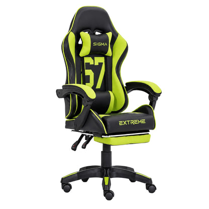 Fotel gamingowy SIGMA 67 Neon Green z podnóżkiem, regulowanym oparciem i oddychającą tapicerką