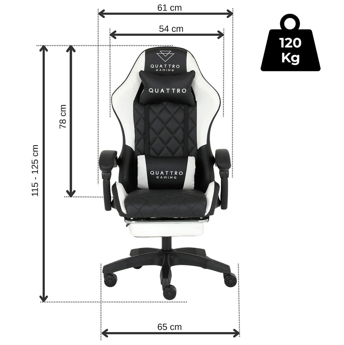 Fotel Gamingowy Carbon White z Wysuwanym Podnóżkiem i Pikowanym Obiciem