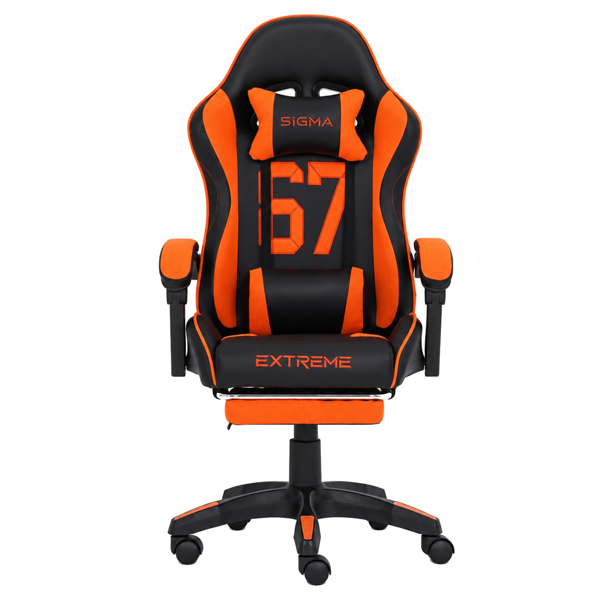 Fotel gamingowy SIGMA 67 Orange z podnóżkiem, regulowanym oparciem i oddychającą tapicerką