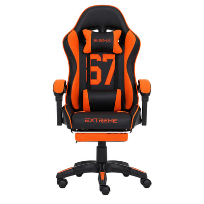 Fotel gamingowy SIGMA 67 Orange z podnóżkiem, regulowanym oparciem i oddychającą tapicerką