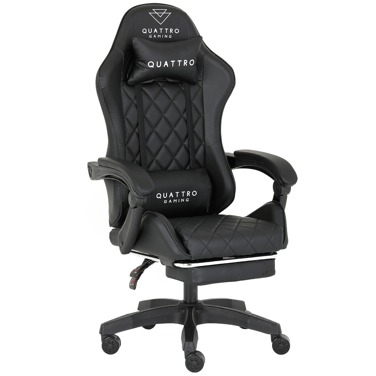 Fotel Gamingowy Carbon Black z Wysuwanym Podnóżkiem i Pikowanym Obiciem