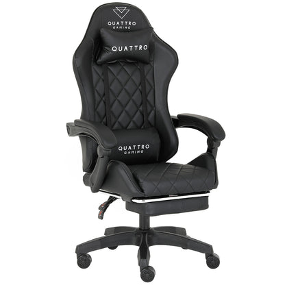 Fotel Gamingowy Carbon Black z Wysuwanym Podnóżkiem i Pikowanym Obiciem