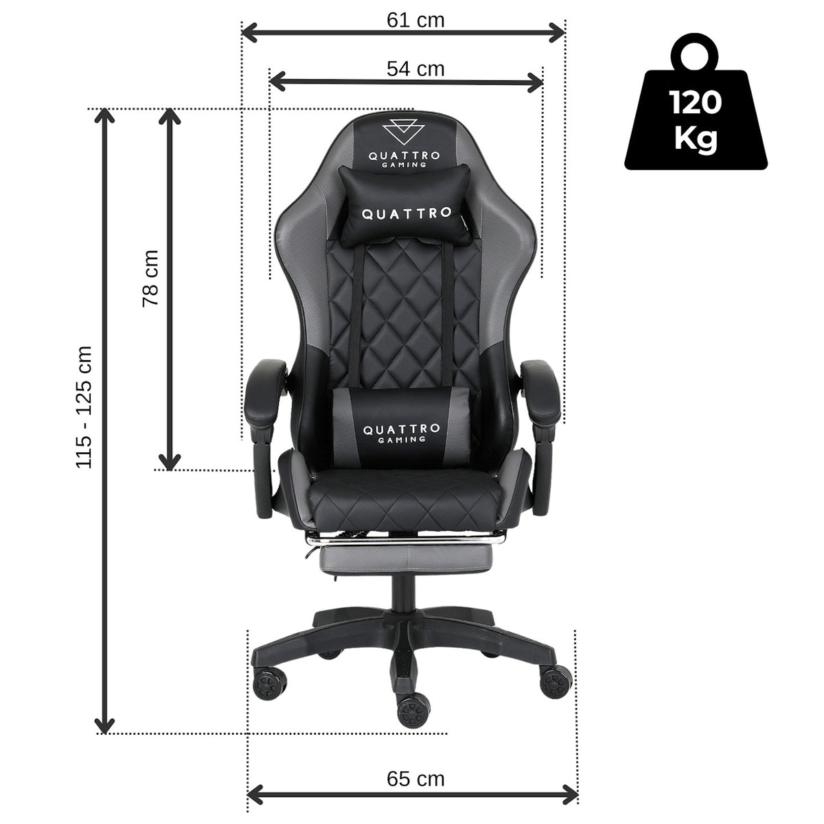 Fotel Gamingowy Carbon Gray z Wysuwanym Podnóżkiem i Pikowanym Obiciem