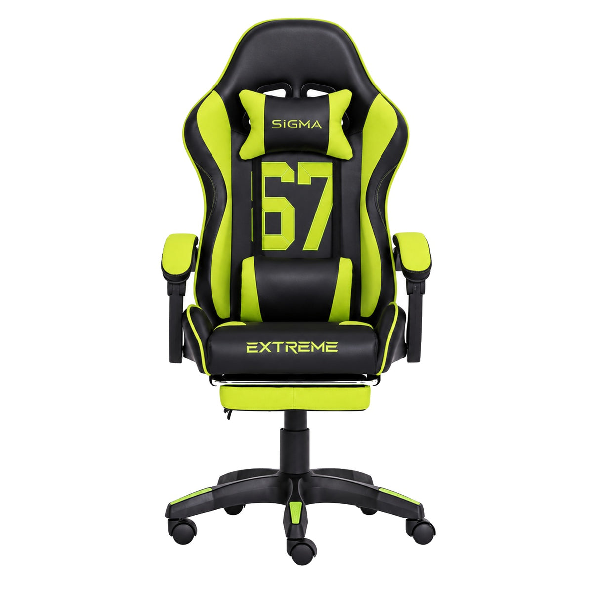 Fotel gamingowy SIGMA 67 Neon Green z podnóżkiem, regulowanym oparciem i oddychającą tapicerką