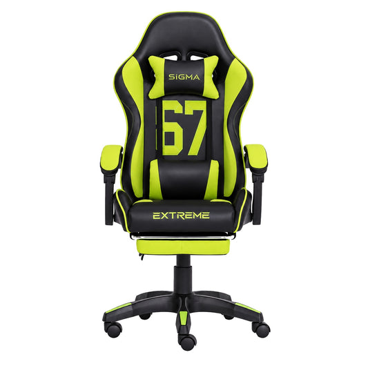 Fotel gamingowy SIGMA 67 Neon Green z podnóżkiem, regulowanym oparciem i oddychającą tapicerką