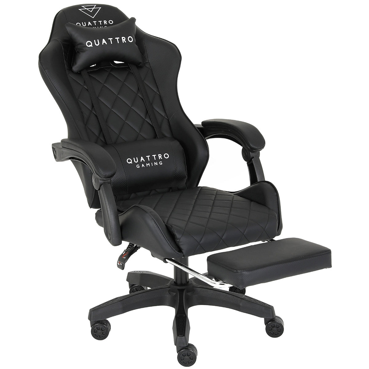 Fotel Gamingowy Carbon Black z Wysuwanym Podnóżkiem i Pikowanym Obiciem