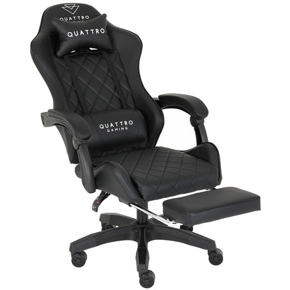 Fotel Gamingowy Carbon Black z Wysuwanym Podnóżkiem i Pikowanym Obiciem