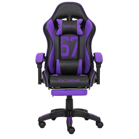 Fotel gamingowy SIGMA 67 Purple z podnóżkiem, regulowanym oparciem i oddychającą tapicerką